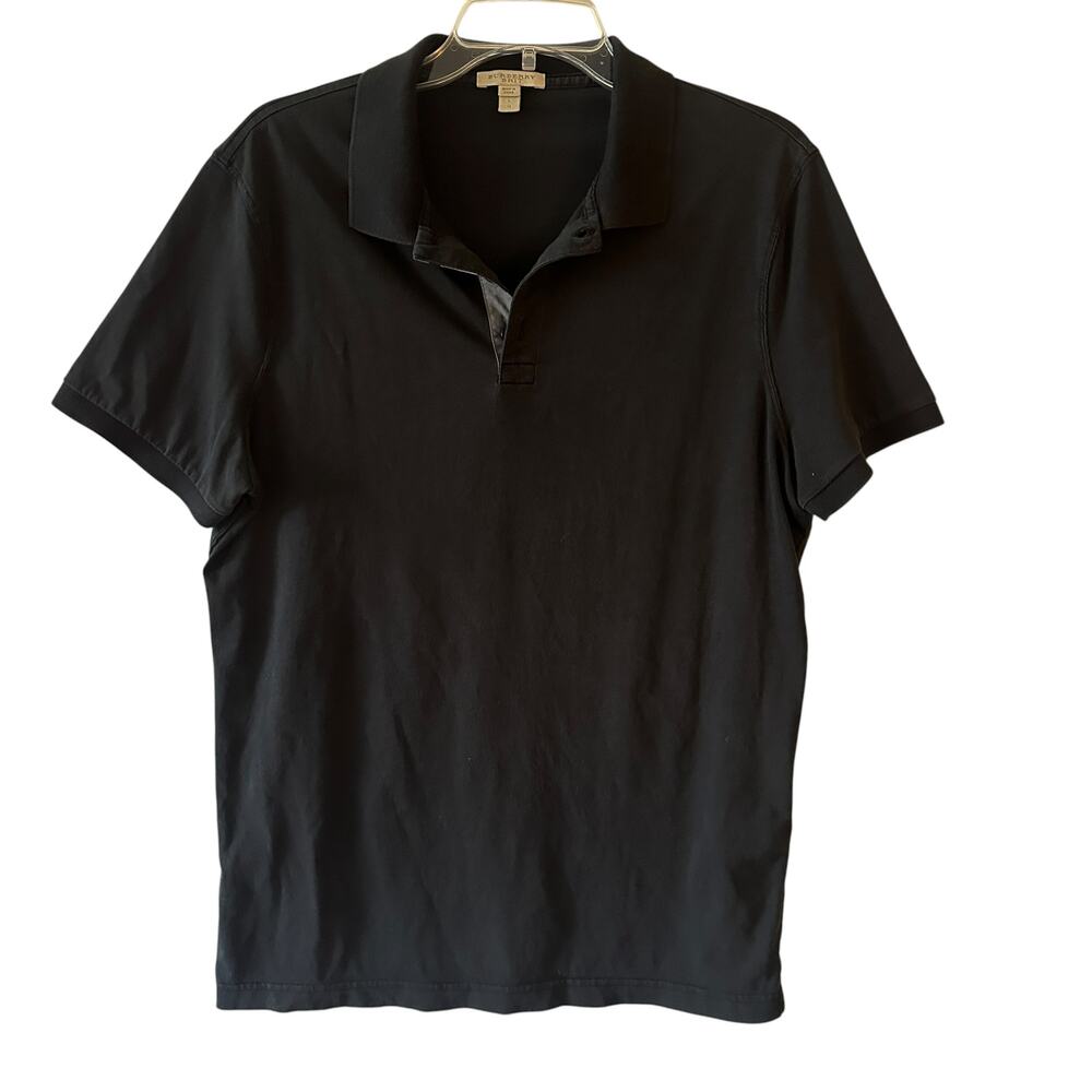 Burberry Brit Polo Shirt Mens Large Black Plaid Trim Old Money Designer Golf - Picture 2 of 8
